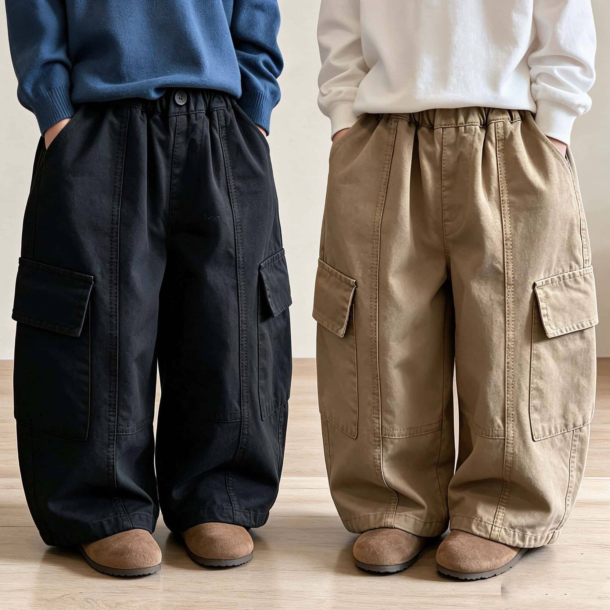 男女童棉布多口袋工装长裤