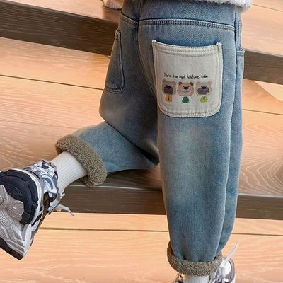 女童加绒牛仔裤羊羔绒加厚新款