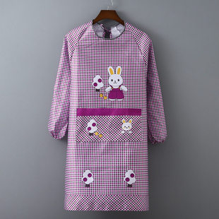 工厂加长加肥超薄款桃皮绒长袖罩衣厨房男女桃皮绒围裙厨房防油污