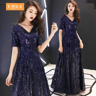 大码晚礼服女胖mm 宴会年会显瘦气质主持长款加肥加大礼服裙200斤