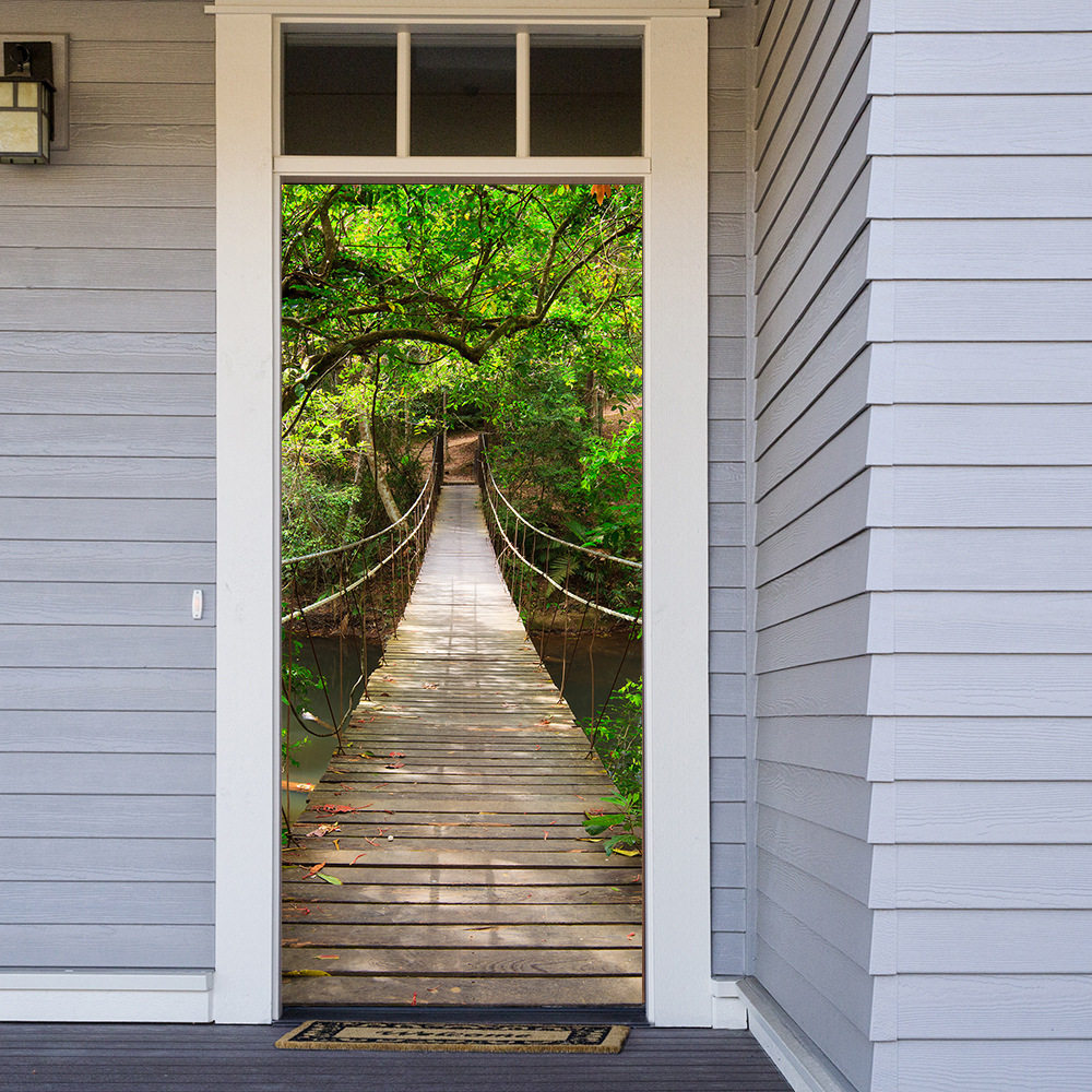 创意仿3d立体吊桥门贴客厅卧室自粘家居装饰画自粘可移除pvc墙贴
