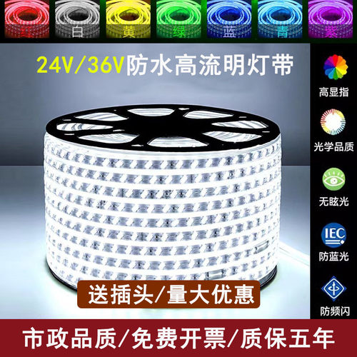 LED灯带24v低压36v伏滴胶防水矿井隧道走廊照明户外线灯绿光蓝光
