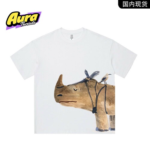 【品牌现货】AURA THREADS创意趣味犀牛印花短袖T恤男女宽松上衣