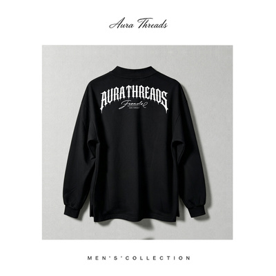 【品牌现货撤柜】AURA THREADS春秋弧形哥特字母印花半高领卫衣男