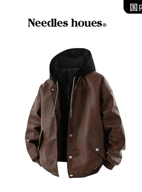 【品牌撤柜现货】Lee clotex冬季加棉假两件连帽皮衣夹克外套男士