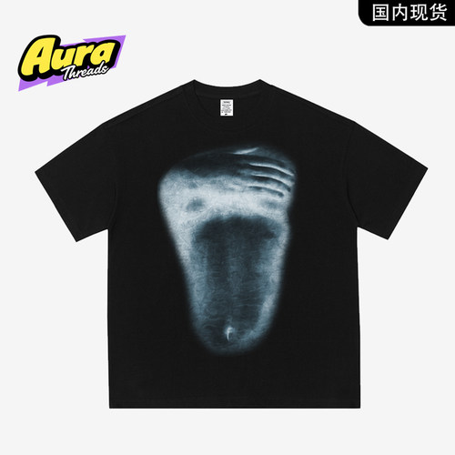 【品牌现货】AURA THREADS重磅纯棉短袖T恤男女情侣像素印花上衣