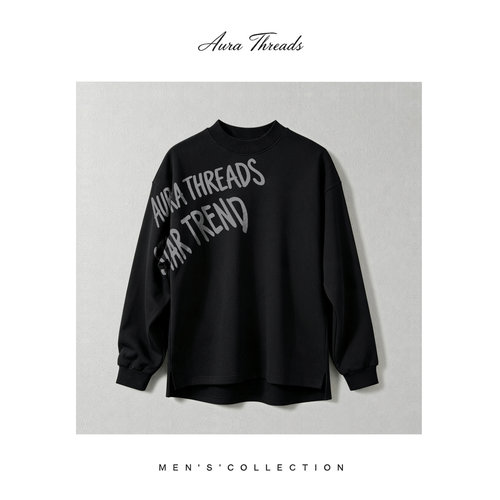 【品牌现货撤柜】AURA THREADS春秋美式随性手写涂鸦半高领卫衣男