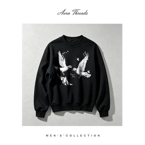 授权现货 Aura Threads 手绘白鸽星光印花圆领卫衣男潮牌宽松卫衣