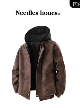 【品牌撤柜现货】Needles houes连帽皮夹克防风宽松假两件外套男