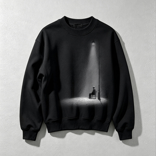 授权现货 Aura Threads 路灯孤坐人像 oversize 落肩长袖卫衣男