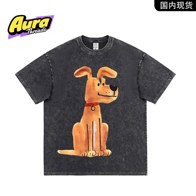 【品牌现货】AURA THREADS卡通狗狗短袖T恤男女宽松纯棉潮牌上衣