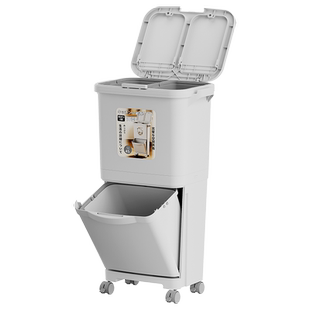 厨房垃圾桶带盖按压式干湿分离大容量双层大号可移动免弯腰垃圾筒