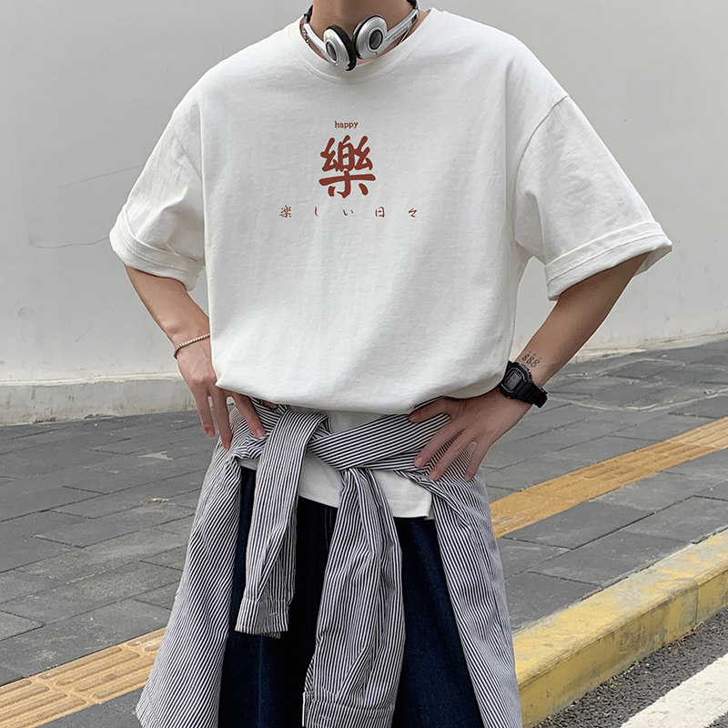 国潮ootd高克重磅短袖t恤男设计感小众oversize夏季不撞衫5五分袖_虎窝淘