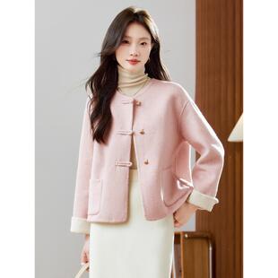 ROUMIKL新中式双面呢大衣短款女2025秋冬新款高级感气质盘扣呢子