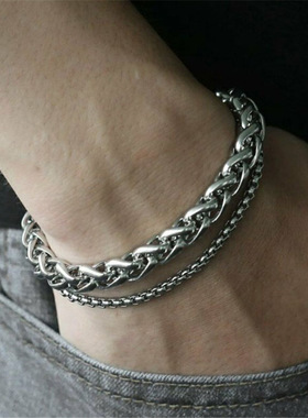 双层不锈钢龙骨手链男新款不掉色高级感百搭配饰女简约风爆款饰品