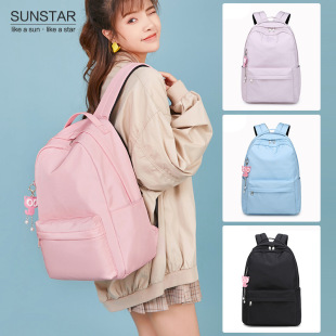 校园韩版 中学生书包女新款 纯色双肩包初中生大容量背包