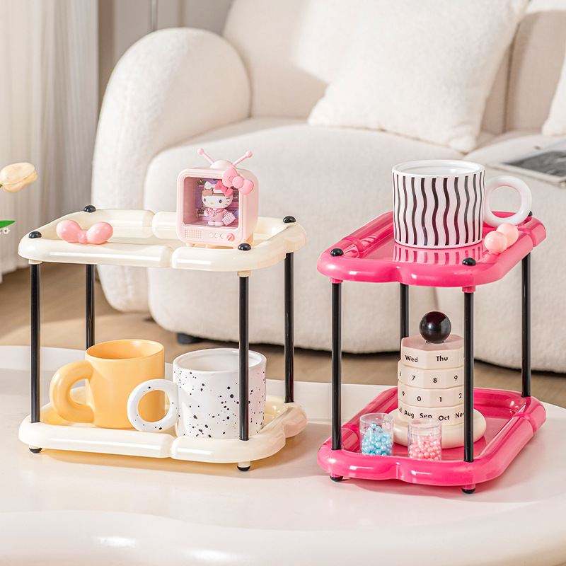 多巴胺置物架收纳整理架杯子杯架双层撞色化妆品摆件收纳免打孔
