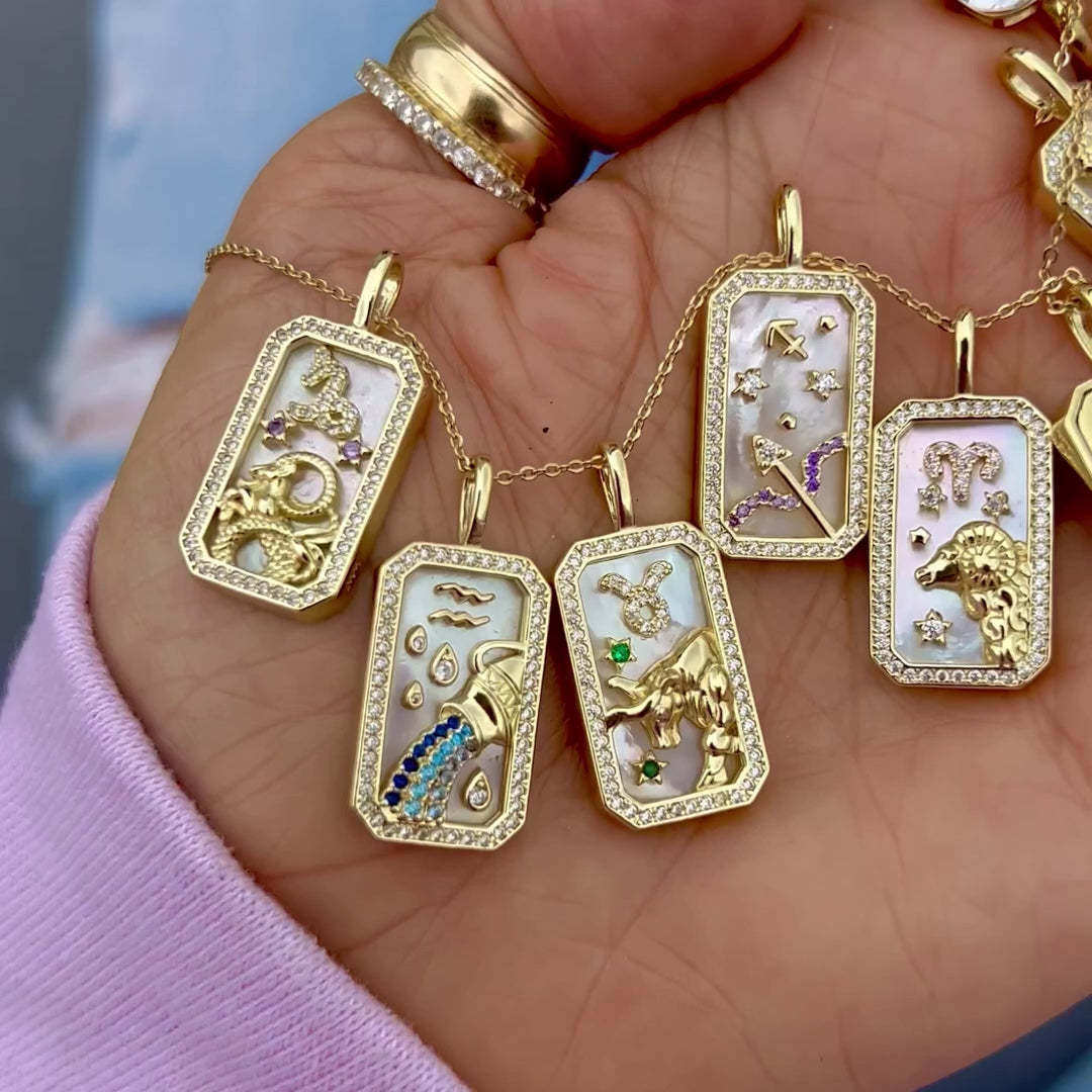 现货当天发12星座项链镶钻十二生肖彩色生辰石锆石项链十二星座