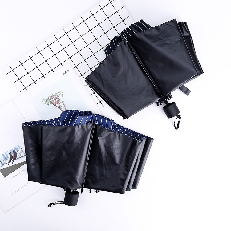 三折10骨加大黑胶伞 时尚条纹格子雨伞 防紫外线太阳伞