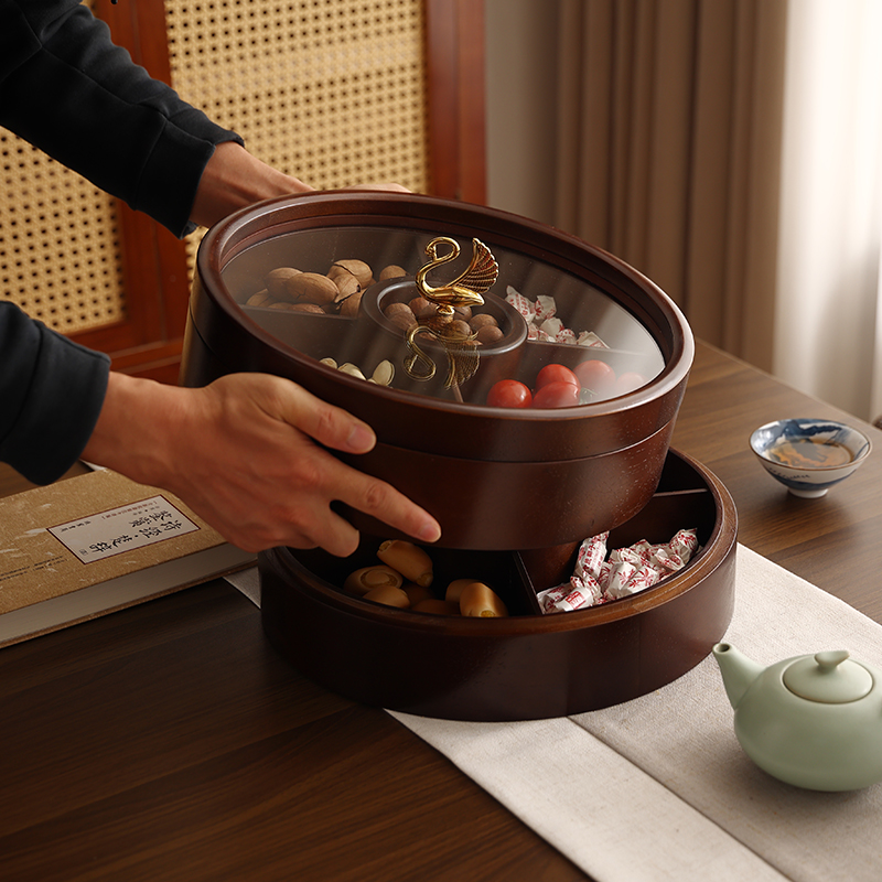 中式实木干果盒家用客厅轻奢实木分格带盖密封零食坚果糖果收纳盒
