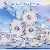 三环陶瓷56件套10人份春色满园家用碗碟盘子碗套装