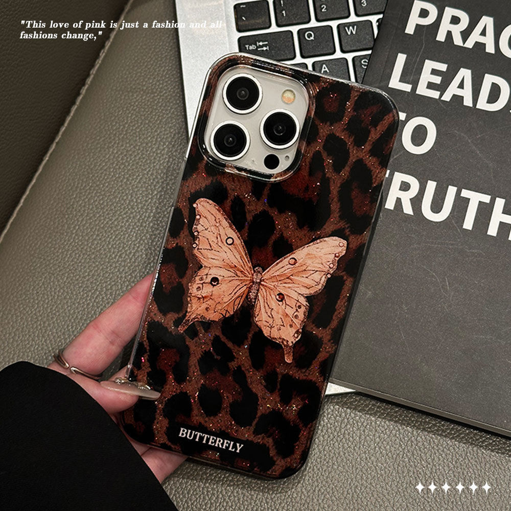 复古闪光蝶滴胶闪粉适用苹果17promax手机壳豹纹iPhone16保护套15,3C数码配件,手机保护套/壳,淘宝优惠券,粉丝福利购,淘宝优惠卷