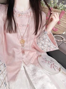 KATTERLLG茶系春夏穿搭一整套新中式国风超好看粉色盘扣外套半身