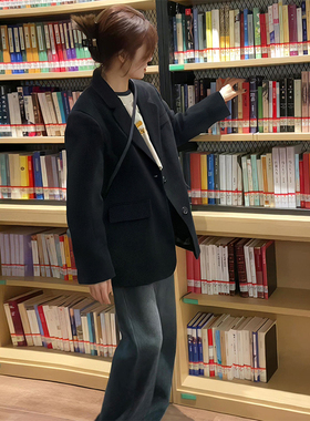 黑色西装外套女2025春秋新款小个子高级感宽松气质休闲学院风西服