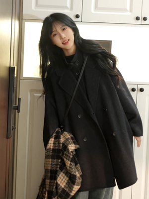 黑色短款毛呢外套女小个子2025秋冬季新款韩系高级感加厚呢子大衣