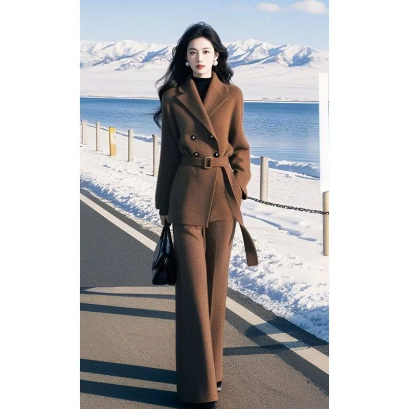 2025法式复古套装外套新款阔腿裤女装针织气质小香风两件套潮