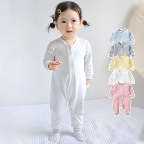 拉链连体哈衣纯棉秋季纯色爬服