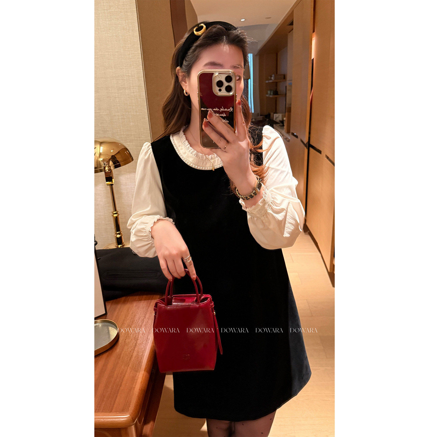 大婉酱大码女装微胖妹妹mm法式千金气质风拼接假两件赫本连衣裙女