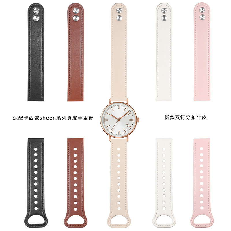 适配卡西欧真皮手表带 女士sheen系列小方红黑表皮表链配件1416mm