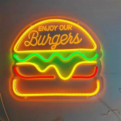 跨境ed汉堡霓虹灯hamburger背景装饰氛围灯牌v亚克力广告造型灯