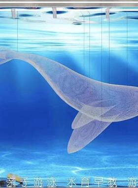 铁艺不锈钢镂空鲸鱼海豚网格编织酒店展厅海洋动物悬吊装饰品雕塑