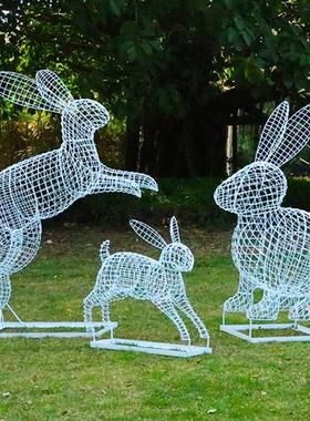 不锈钢动物雕塑仿真兔子摆件楼空网格发光户外园林庭院装饰摆设