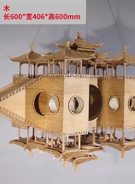 中国风阁楼古建筑房子透明亚克力四角凉亭酒店别墅摆件装饰艺术品