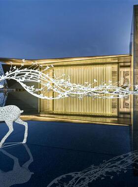 不锈钢镂空鹿雕塑铁艺树叶大角鹿摆件别墅酒店足浴会所艺术鹿装饰