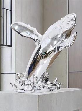 鲸鱼雕塑摆件海豚鲨鱼落地装饰售楼处酒店大堂楼梯间玻璃钢艺术品