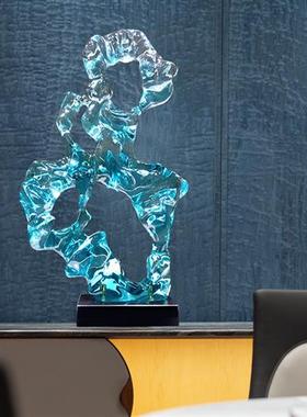 新中式透明太湖石摆件树脂雕塑大玄关电视柜旁客厅家居艺术装饰品