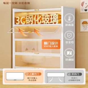 家用书架落地置物架一体靠墙小户型卧室透明玻璃收纳柜手办展示柜