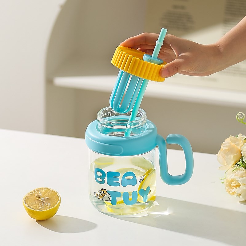 川岛屋吸管玻璃杯子女新款20x24办公室大容量水杯高颜值茶水分离