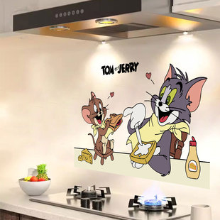 新款厨房防贴纸灶台瓷砖保护膜耐高温油烟机墙面卡通猫和老鼠墙贴