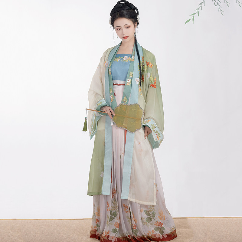 青渊原创汉服女宋制齐腰襦裙绣花褙子吊带对襟衫绣花日常夏季森语