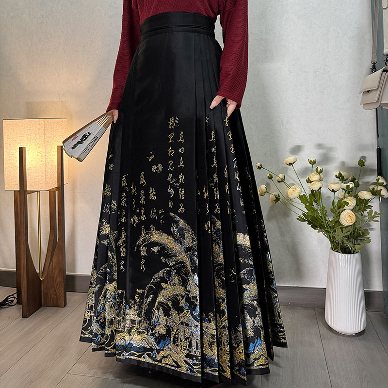 青渊原创汉服日常马面裙【秋风辞】织金缎仿妆花通勤齐腰四季款,女装/女士精品,汉服半身裙,淘宝优惠券,粉丝福利购,淘宝优惠卷