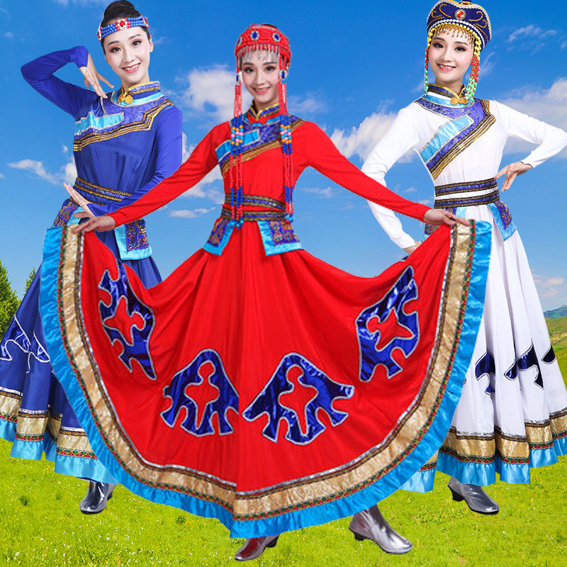 新款蒙古族舞蹈服演出服广场舞服装女少数民族服民族风大摆裙套装