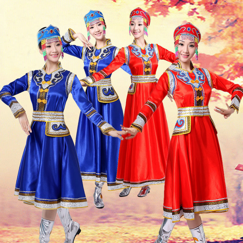 新款蒙古族舞蹈演出服成人女少数民族广场舞表演服装蒙古裙袍舞台