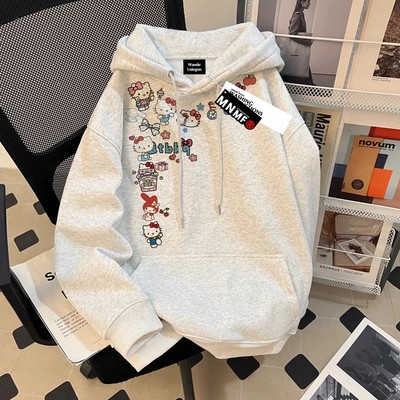 女童连帽卫衣春秋季2025新款卡通凯蒂猫中大童冬装加绒加厚上衣潮