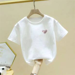 A类女童纯棉短袖T恤夏装2026新款韩版洋气中大童宽松卡通白色上衣