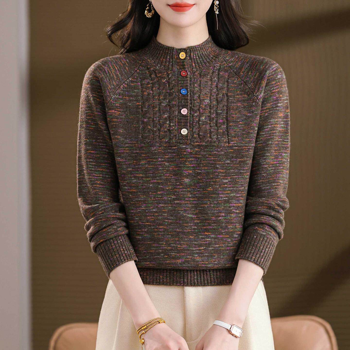 JOYIASS半高领花纱毛衣女秋冬2025新款中老年妈妈针织打底衫加厚